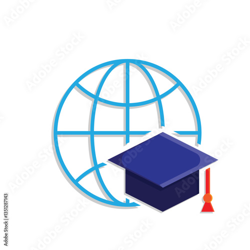 graduation icon. graduation cap toga vector with globe. explaining education, learning outcomes, bachelor. for events, celebrations, flyers. Mixed design style