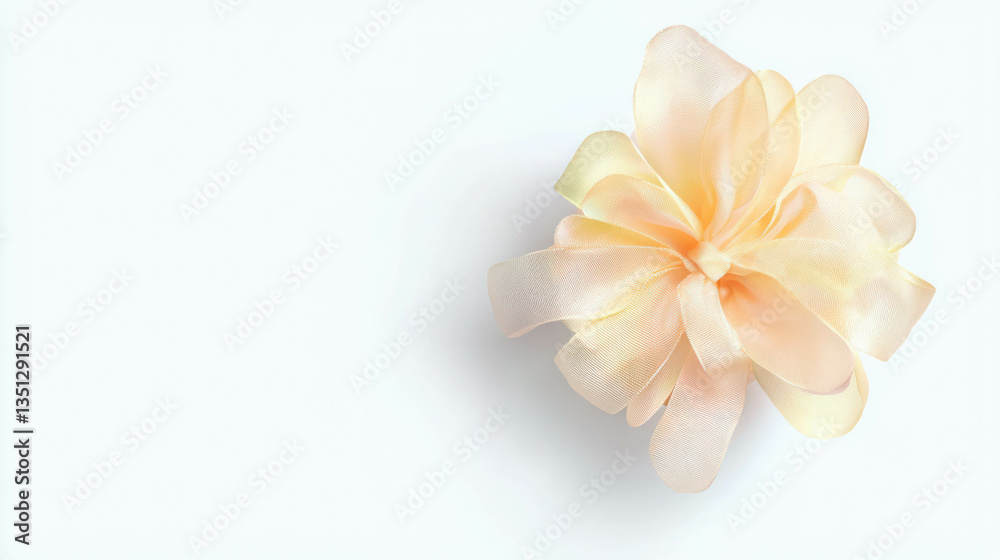 Fototapeta premium Elegant yellow organza ribbon bow on light background for decoration and design