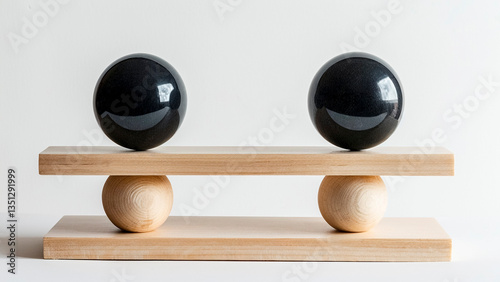 Wooden Structure with Spheres. Equilibrium Concept, Physics Principle, Zen Inspiration.