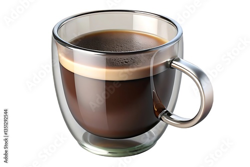 A rich, dark espresso in a double-walled glass mug, promising warmth and a moment of quiet enjoyment; sleek metallic handle and clear glass showing off the perfect crema. photo