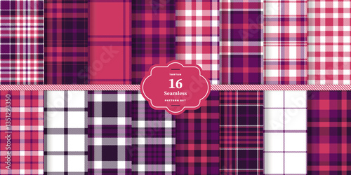 Plaid pattern seamless. Cream Bisque & Rustic Auburn Tartan Fabric Design. Set of 16