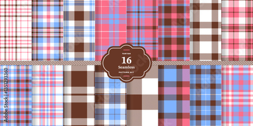 Ivory White Tartan patterns fabric texture. Modern Cream Bisque Seamless Tartan Set of 16