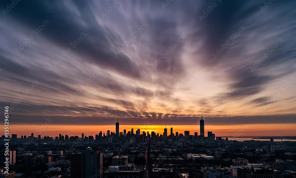 Time Lapse Sunset Over City Skyline with Dynamic Cloud Formation and Golden Hour Illumination Time Lapse Sunset Over City Skyline with Dynamic Cloud Formation and Golden Hour Illumination