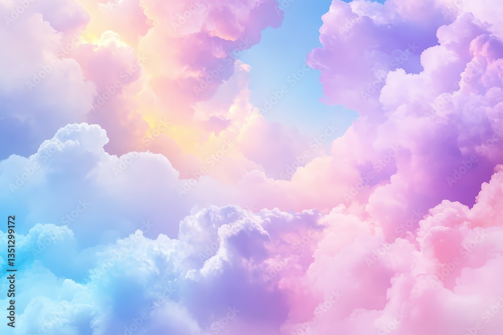 A vibrant sky filled with fluffy, pastel-colored clouds in shades of pink, purple, and blue, creating a serene and dreamy atmosphere. A vibrant sky filled with fluffy, pastel-colored clouds in shades of pink, purple, and blue, creating a serene and dreamy atmosphere.