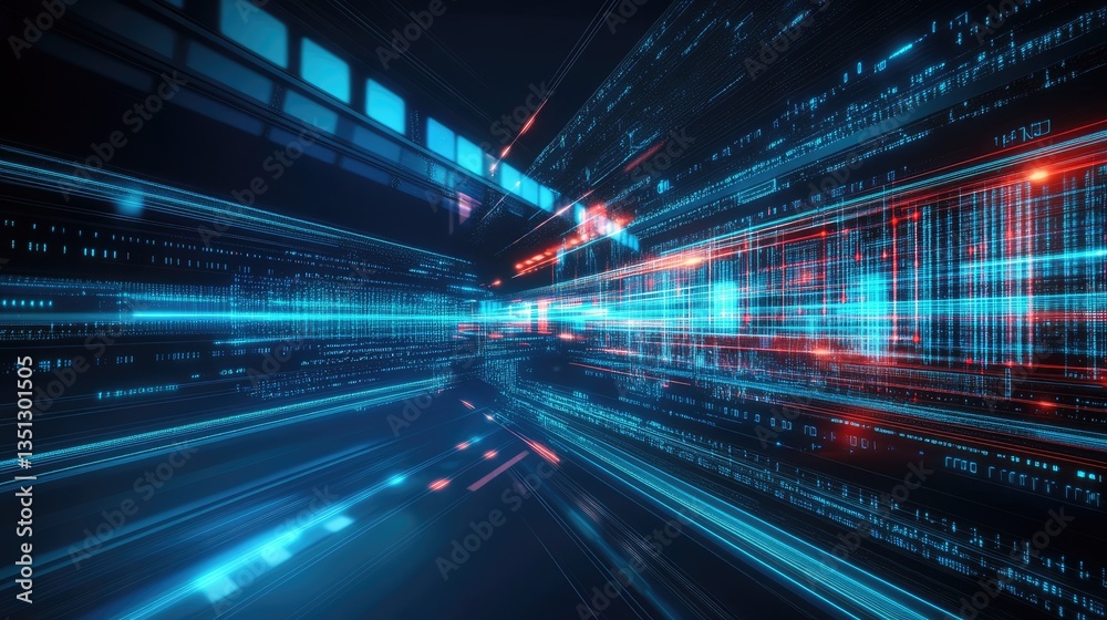Futuristic digital landscape with glowing lines and data streams, creating a sense of speed and technology Futuristic digital landscape with glowing lines and data streams, creating a sense of speed and technology