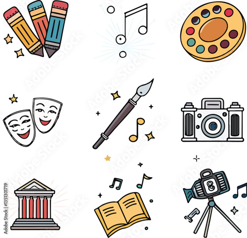 Vibrant art icon pack illustration.Generative AI.