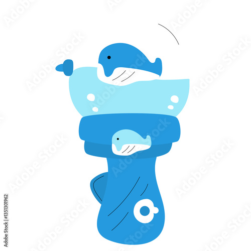 Blue water gun toy hand drawn 