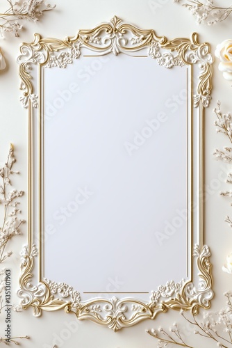 Premium template with thin golden ornaments around white space