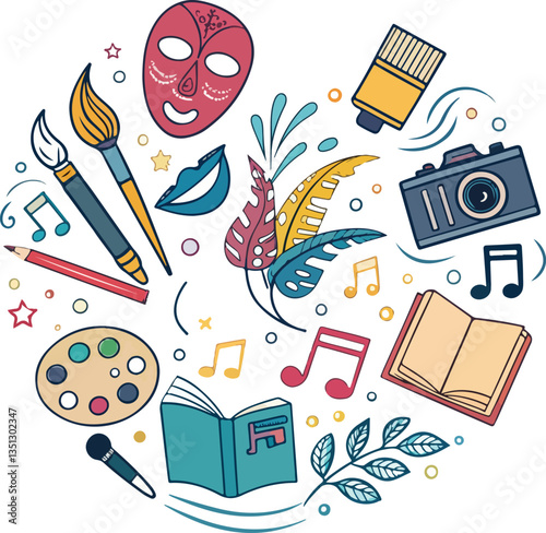 Vibrant art icon pack illustration.Generative AI.