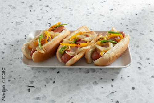 A view of some LA street dogs on a tray.
