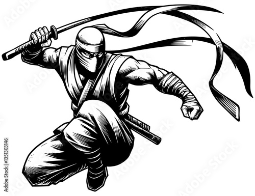 knight with sword, illustration of a ninja
