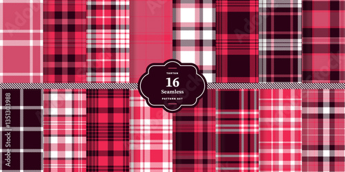Modern Seamless Tartan featuring Cream Bisque and Traditional Madras Red Fabric Design Set of 16