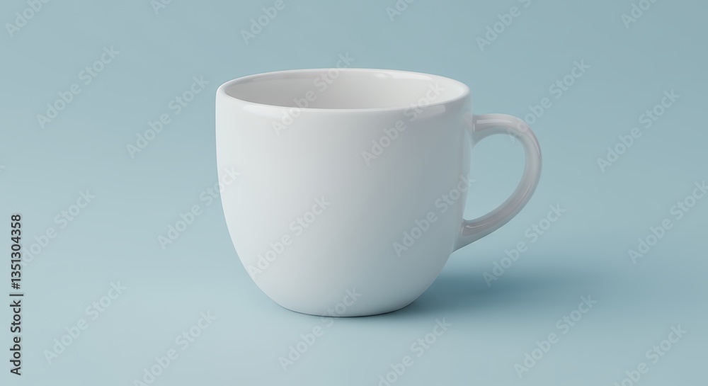 Fototapeta premium White Ceramic Cup on Light Blue Background for Drink