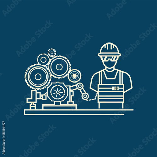 2d vector illustration colorful machine , worker and Industry and its development technology, factories and production lines icon
