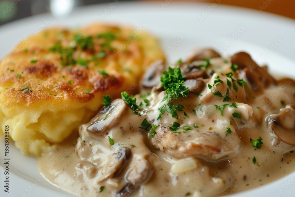 Zürcher Geschnetzeltes with creamy mushroom sauce and golden Rösti, restaurant-style Zürcher Geschnetzeltes with creamy mushroom sauce and golden Rösti, restaurant-style