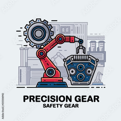 2d vector illustration colorful machine , worker and Industry and its development technology, factories and production lines icon
