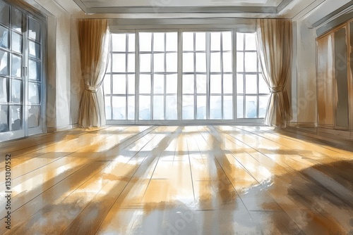 Wallpaper Mural Bright light shines into an empty room through large windows Torontodigital.ca