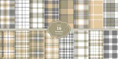Modern Autumn Rust & Cream Bisque Seamless Tartan Fabric Design Set of 16