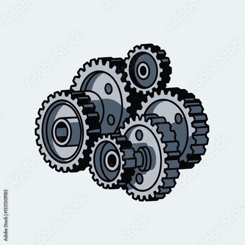2d vector illustration colorful machine , worker and Industry and its development technology, factories and production lines icon
