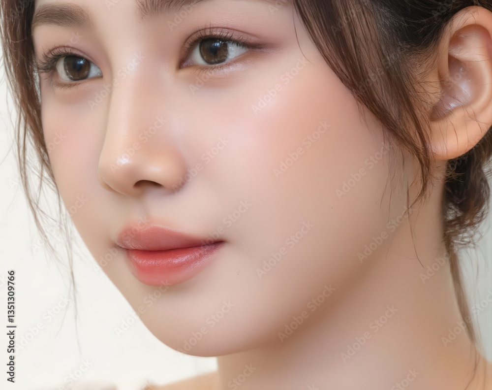 Macro shot of a woman’s nose and cheek, showing detailed pores and natural highlight. Soft lighting for a fresh beauty effect. Captured from a unique diagonal angle Macro shot of a woman’s nose and cheek, showing detailed pores and natural highlight. Soft lighting for a fresh beauty effect. Captured from a unique diagonal angle