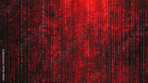 Abstract Red Digital Matrix Background with Vertical Lines and Symbols