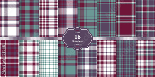Cream Bisque Tartan patterns fabric texture. Modern Fire Engine Red Seamless Tartan Set of 16