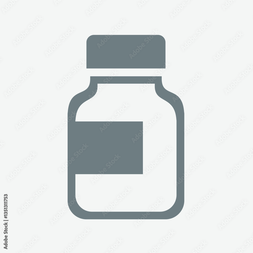 Medicine bottle icon, pill container, healthcare, prescription, simple medical symbol. Medicine bottle icon, pill container, healthcare, prescription, simple medical symbol.