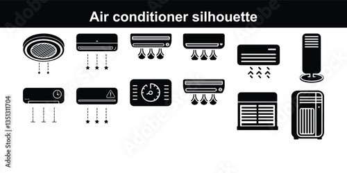 silhouette vector of a minimalistic air conditioner unit. cooling fan icon Fan Air Conditioner Black Line & Fill Vector Icon