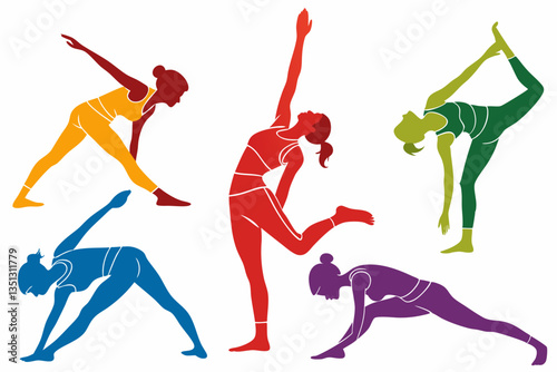 set of Woman Yoga Exercise silhouette vector illustration