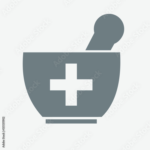 Mortar icon, grinding bowl, pestle tool, traditional crushing symbol.