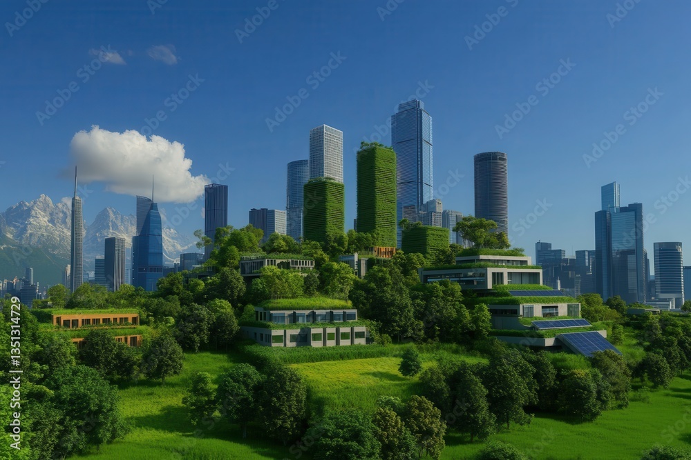 Obraz premium A futuristic city skyline with soaring skyscrapers, vibrant lights, and advanced technology illuminating the night.