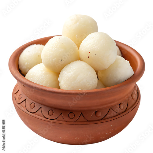 Rasgullas in earthen pot isolated on transparent background