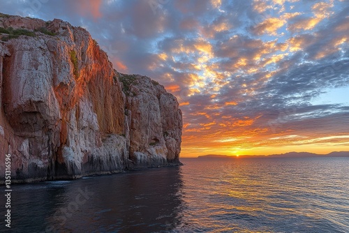 Dawn Over the Sea of Cortez: Breathtaking Coastal Landscape with Cliffs, Clouds, and Vibrant Sunset Skies photo