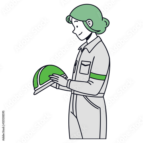 Construction Worker Vector Illustration Holding Hard Hat Female