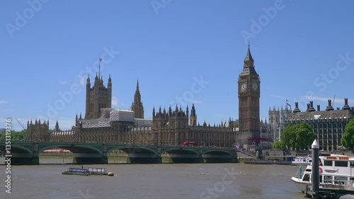 View of the Westminster bridge and Big Ben in London from the London Eye in 4k