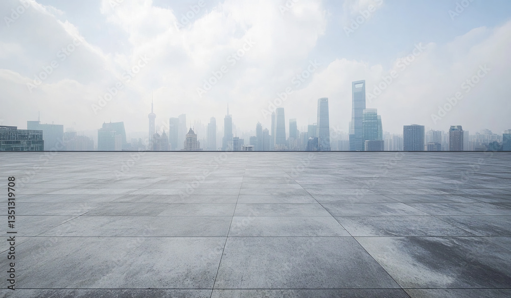 Scenic View of a Vibrant City from an Empty Plaza Scenic View of a Vibrant City from an Empty Plaza