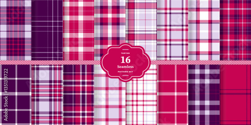 Cream Bisque and Classic Tartan Red Seamless Tartan Fabric Design Set of 16