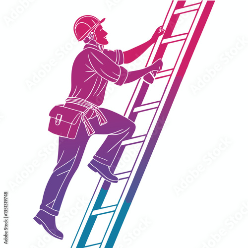 worker climbing the ladder silhouette vector illustration