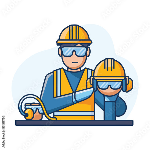 2d vector illustration colorful machine , worker and Industry and its development technology, factories and production lines icon
