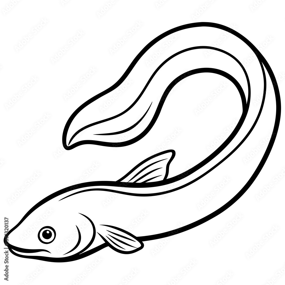 Moray Eel and Titmouse Vector Line Art on White Moray Eel and Titmouse Vector Line Art on White