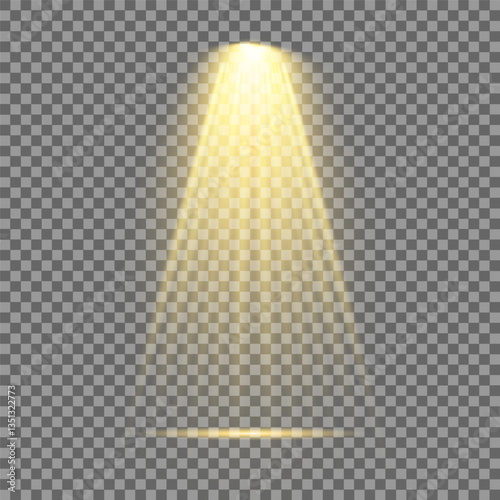 Bright light flash with cross-shaped beams, radiant white starburst, glowing flare overlay. Spotlight and Star with Bokeh and Dust Effect. Glowing Abstract. Yellow light effects. Light design element.