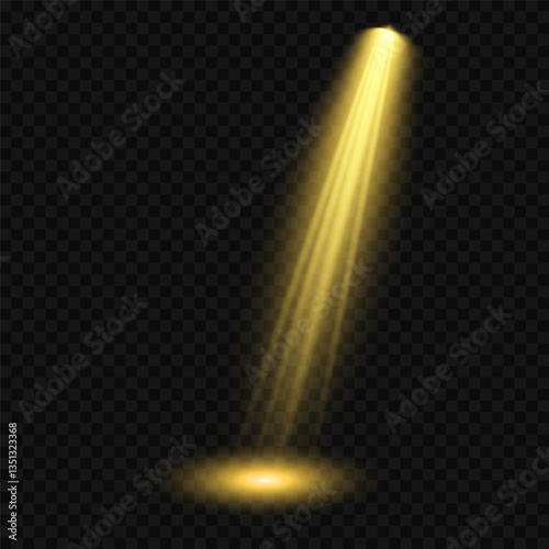 Bright light flash with cross-shaped beams, radiant white starburst, glowing flare overlay. Spotlight and Star with Bokeh and Dust Effect. Glowing Abstract. Yellow light effects. Light design element.