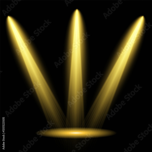 Bright light flash with cross-shaped beams, radiant white starburst, glowing flare overlay. Spotlight and Star with Bokeh and Dust Effect. Glowing Abstract. Yellow light effects. Light design element.