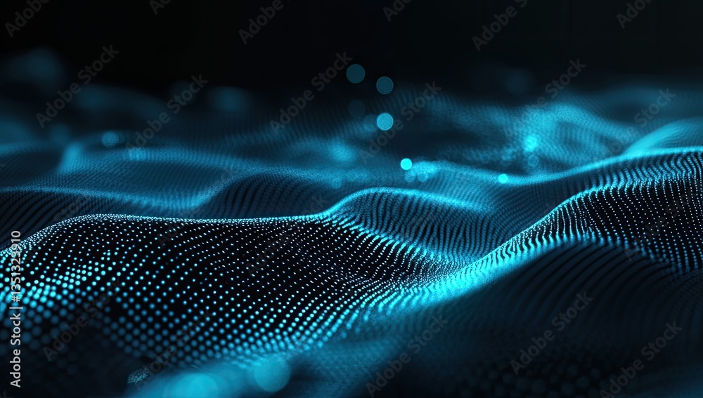 Abstract digital wave, intricate network of light blue particles on a dark background Abstract digital wave, intricate network of light blue particles on a dark background