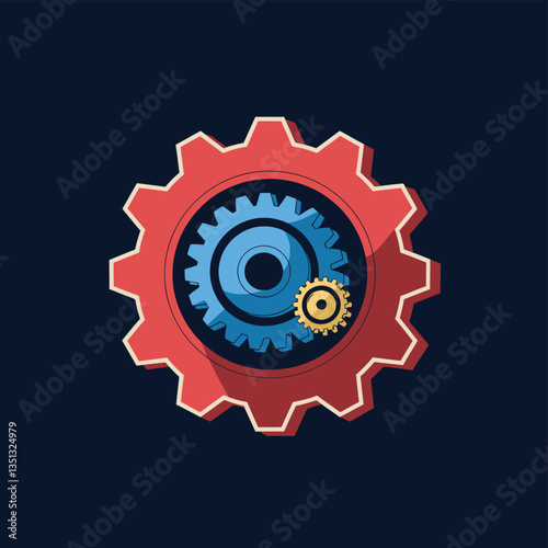2d vector illustration colorful machine , worker and Industry and its development technology, factories and production lines icon
