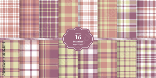 Dark Mustard Tartan patterns fabric texture. Modern Cream Bisque Seamless Tartan Set of 16