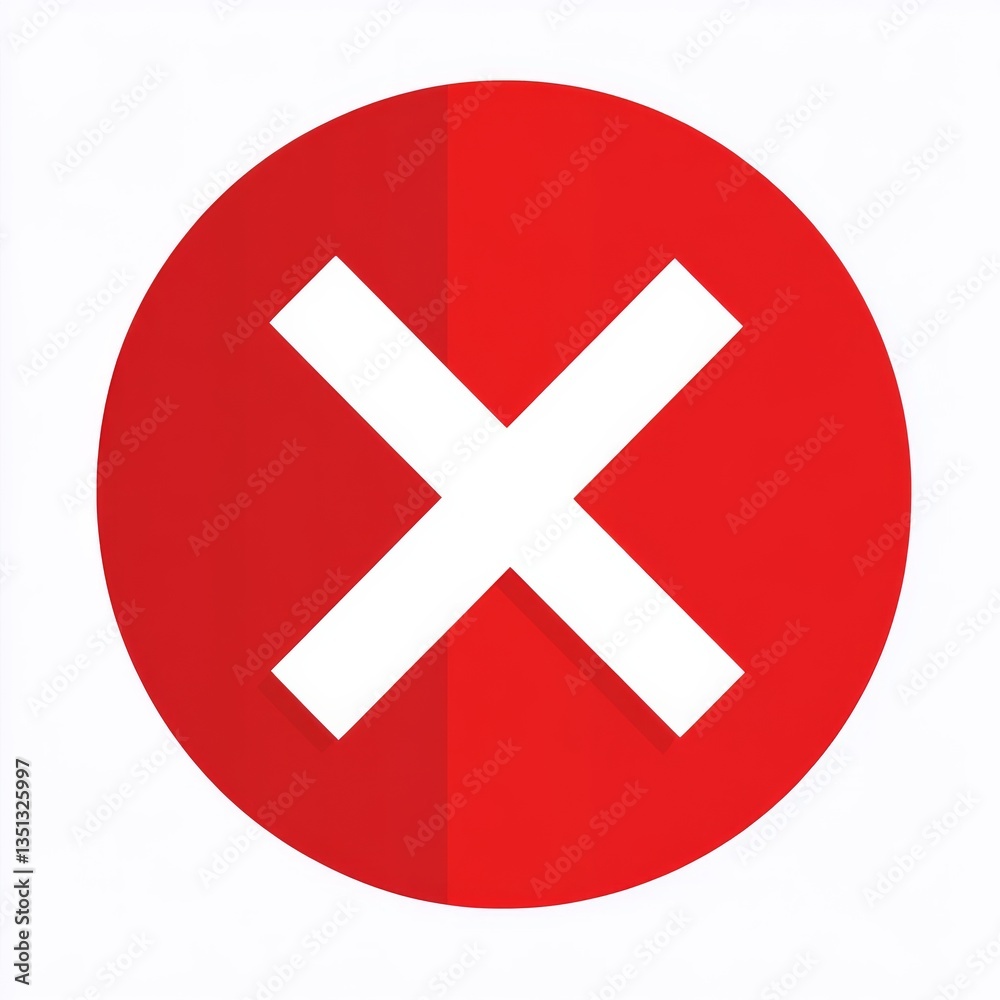Red Circle with White X Symbol: Error, Cancellation, or Removal Indicated on a Clean White Background. Red Circle with White X Symbol: Error, Cancellation, or Removal Indicated on a Clean White Background.