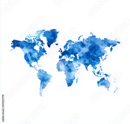 Blue World Map Vector  Minimalist Flat Design  High-Resolution Illustration  Simple Shapes & Clean Lines  No Shadows or Gradients  Isolated on White Background