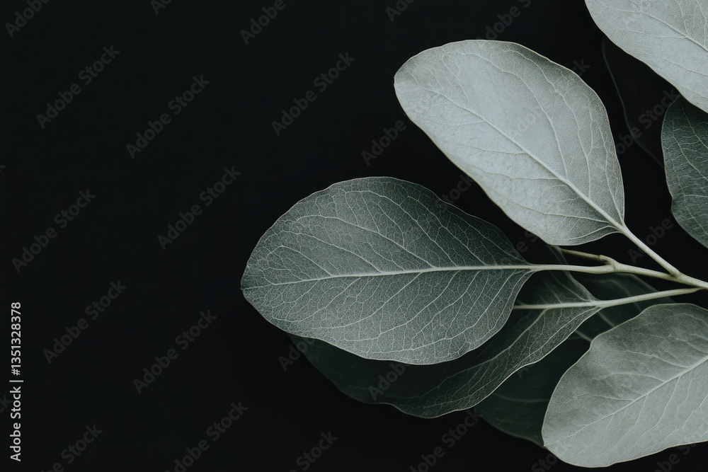 Obraz premium Green leaves on black background