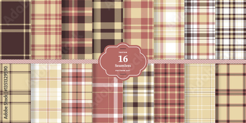 Soft Vanilla Seamless Tartan with Cream Bisque accents Fabric Design Set of 16